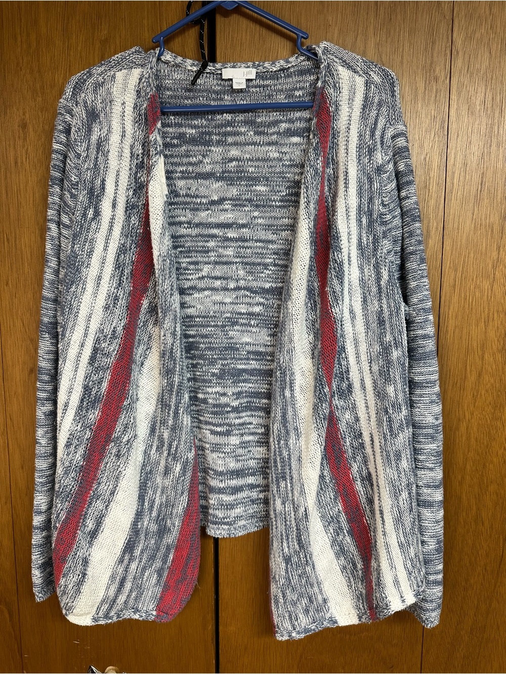 J. Jill Open-Front Striped Cardigan in Navy, White & Pink Size Large